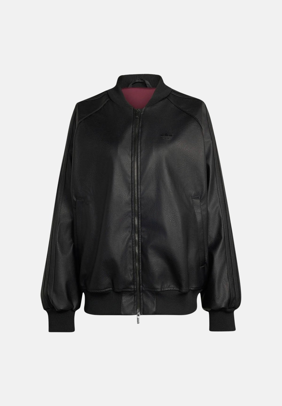 ADIDAS ORIGINALS Giubbotto di pelle nero da donna con chiusura full zip e tasche laterali KQ6435 . ADIDAS ORIGINALS 