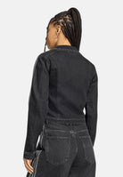 ADIDAS ORIGINALS Giubbotto di jeans nero da donna con zip integrale e bande laterali a contrasto. KQ6467 . ADIDAS ORIGINALS 