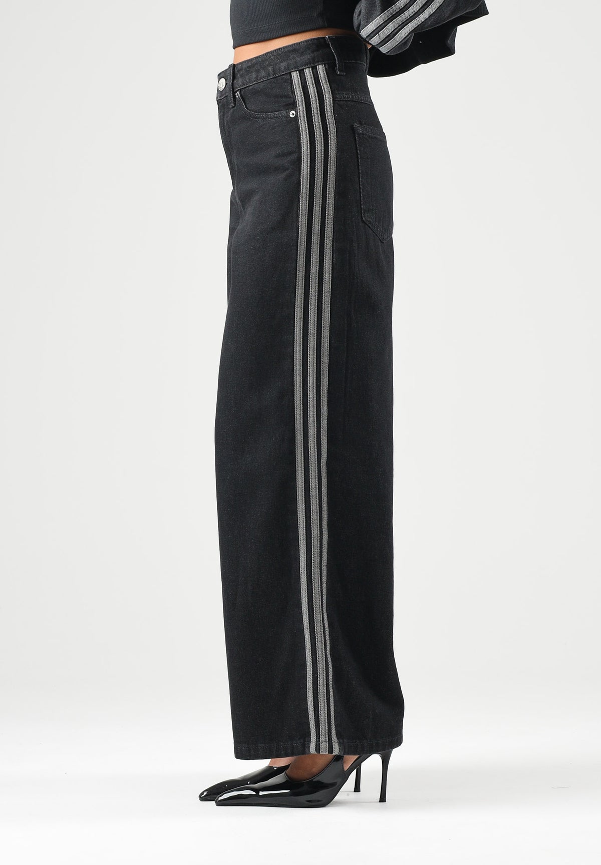 ADIDAS ORIGINALS Jeans ADICOLOR DENIM WIDE LEG nero da donna con design a gamba larga e cuciture classiche KQ6469 . ADIDAS ORIGINALS 