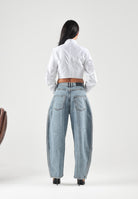 ADIDAS ORIGINALS Jeans WIDE LEG denim azzurro per donna con vestibilità ampia e bande laterali a contrasto. KQ6476 . ADIDAS ORIGINALS 