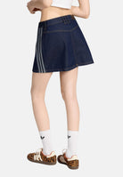 ADIDAS ORIGINALS  Gonna MID RISE corta indigo indaco blu. da donna<BR/>con 3 -Stripes laterali a contrasto <BR/> KQ6486 . ADIDAS ORIGINALS 