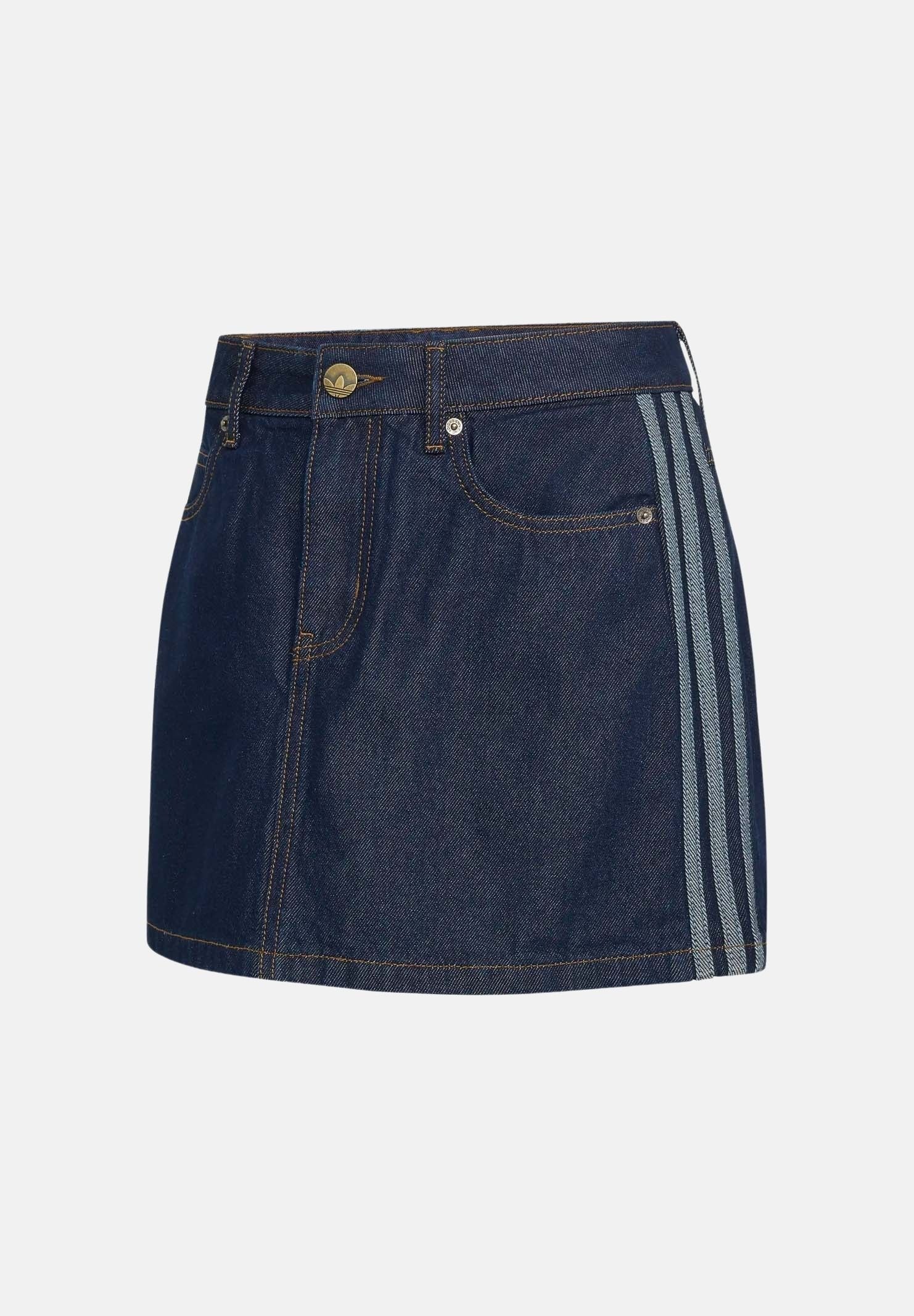 ADIDAS ORIGINALS  Gonna MID RISE corta indigo indaco blu. da donna<BR/>con 3 -Stripes laterali a contrasto <BR/> KQ6486 . ADIDAS ORIGINALS 