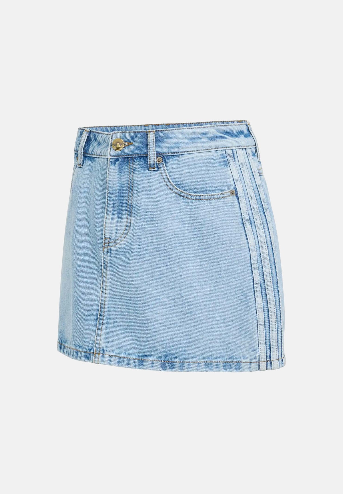 ADIDAS ORIGINALS Gonna MID RISE corta light denim-azzurro chiaro da donna  con 3-stripes laterali<BR/> KQ6487 . ADIDAS ORIGINALS 