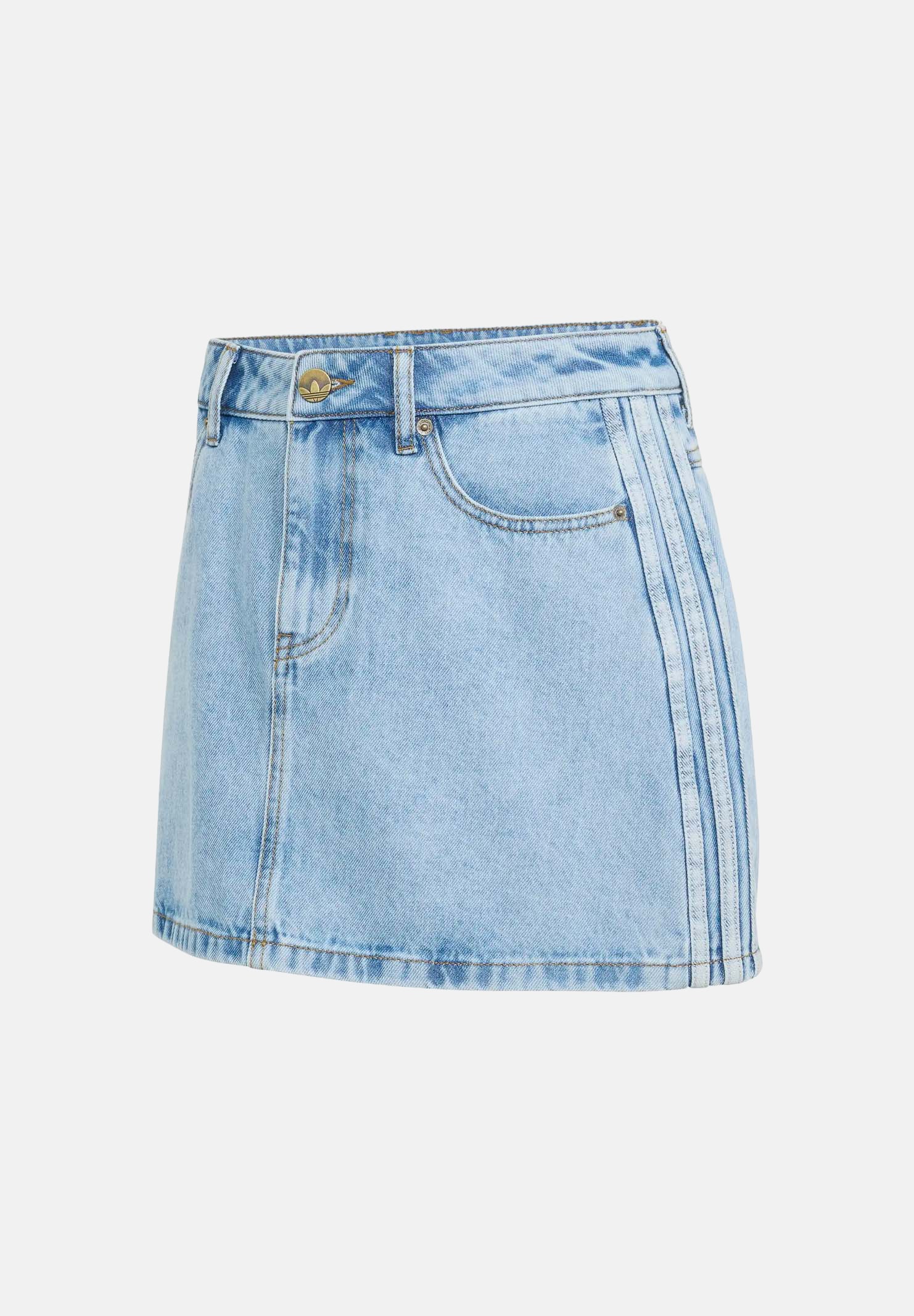 ADIDAS ORIGINALS Gonna MID RISE corta light denim-azzurro chiaro da donna  con 3-stripes laterali<BR/> KQ6487 . ADIDAS ORIGINALS 