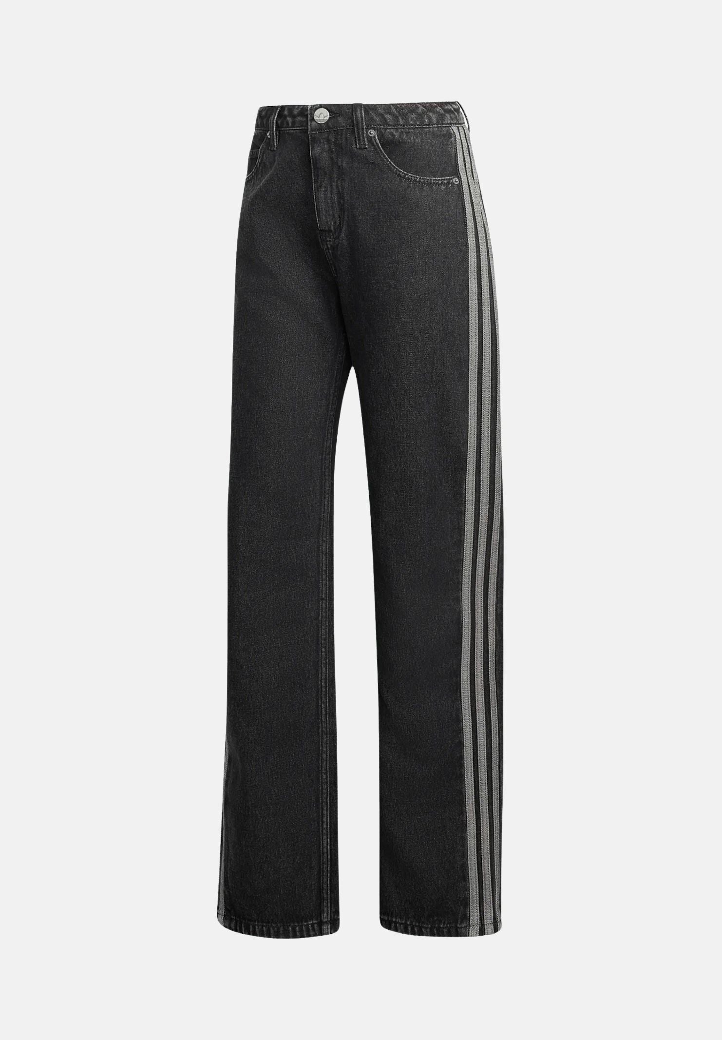 ADIDAS ORIGINALS Jeans FIREBIRD MID RISE STRAIGHT nero da donna con iconiche 3-Stripes laterali. KQ6488 . ADIDAS ORIGINALS 