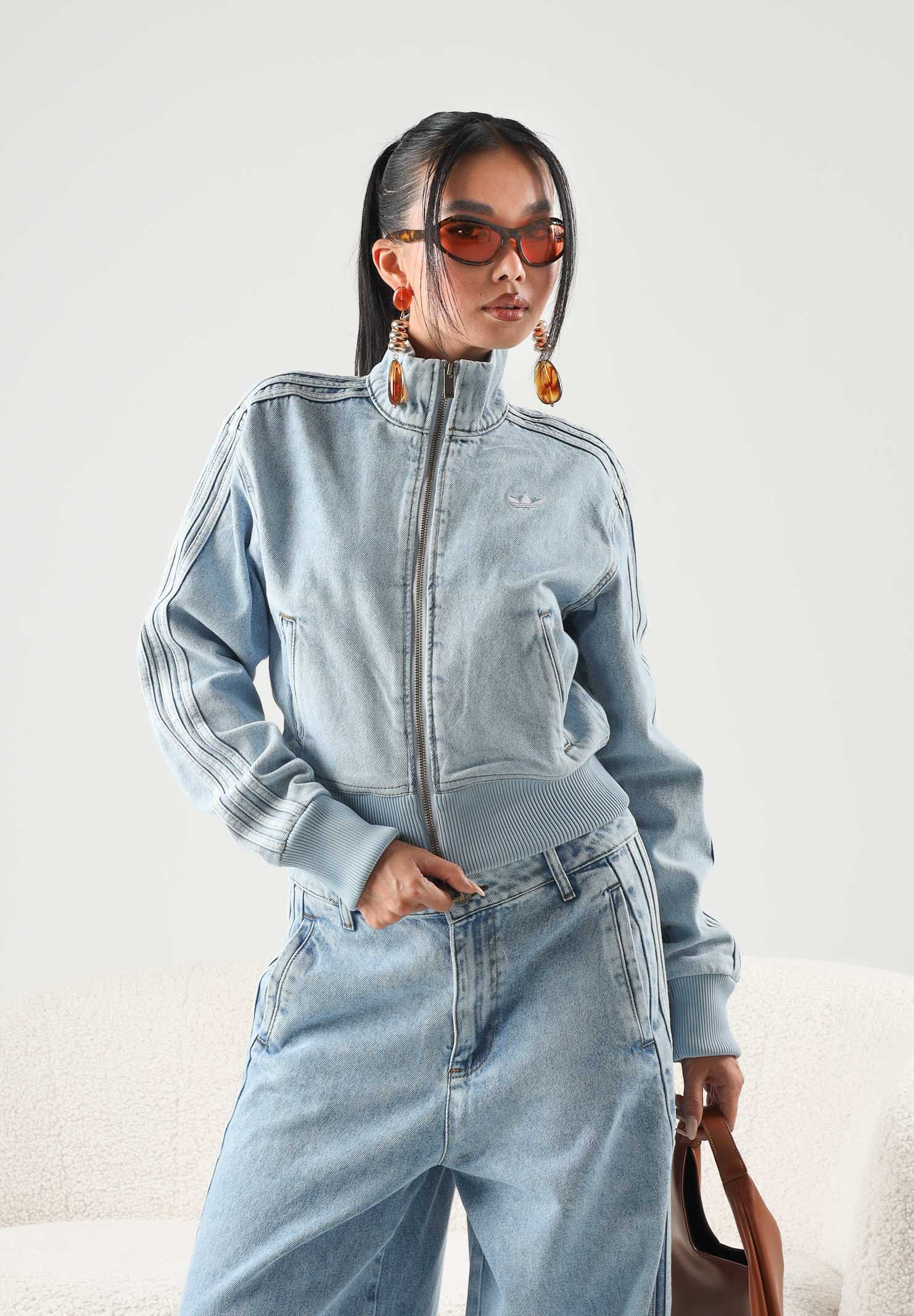 ADIDAS ORIGINALS Giubbotto di jeans FIREBIRD DENIM TRACKTOP denim-blu da donna con dettagli Firebird KQ6492 . ADIDAS ORIGINALS 