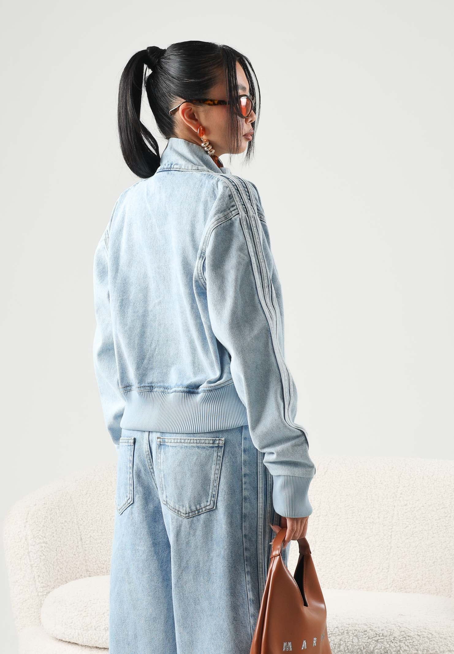 ADIDAS ORIGINALS Giubbotto di jeans FIREBIRD DENIM TRACKTOP denim-blu da donna con dettagli Firebird KQ6492 . ADIDAS ORIGINALS 