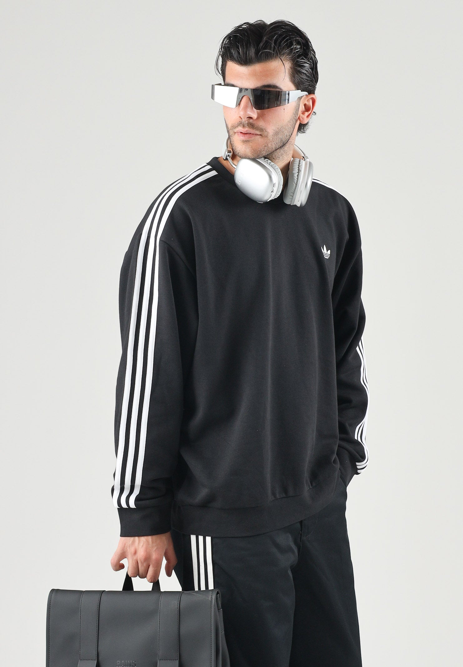 ADIDAS ORIGINALS Felpa ADICOLOR 3-STRIPES nera da uomo KQ8915 . ADIDAS ORIGINALS 