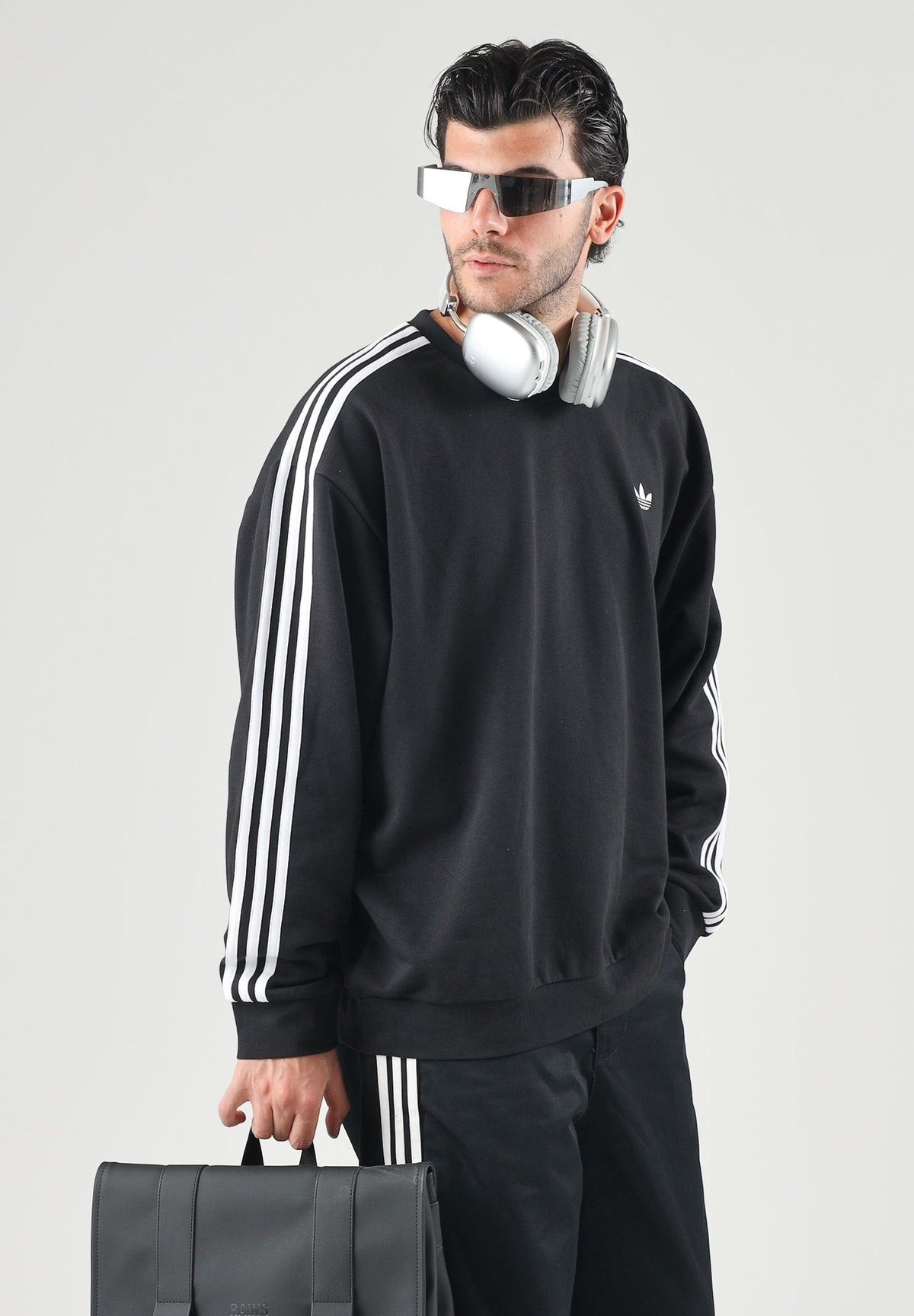 ADIDAS ORIGINALS Felpa ADICOLOR 3-STRIPES nera da uomo KQ8915 . ADIDAS ORIGINALS 