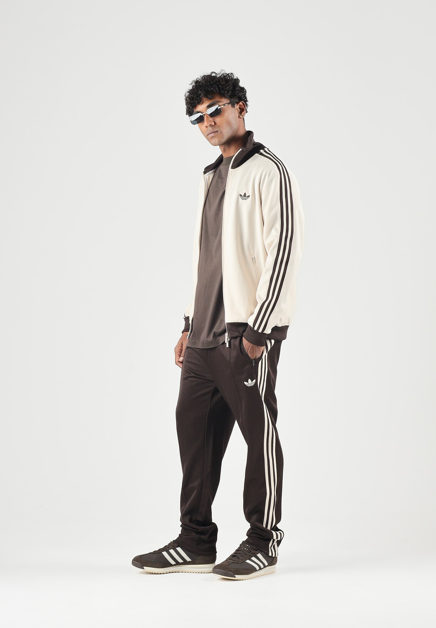 ADIDAS ORIGINALS Felpa con zip BECKENBAUER panna e marrone da uomo KQ9491 . ADIDAS ORIGINALS 