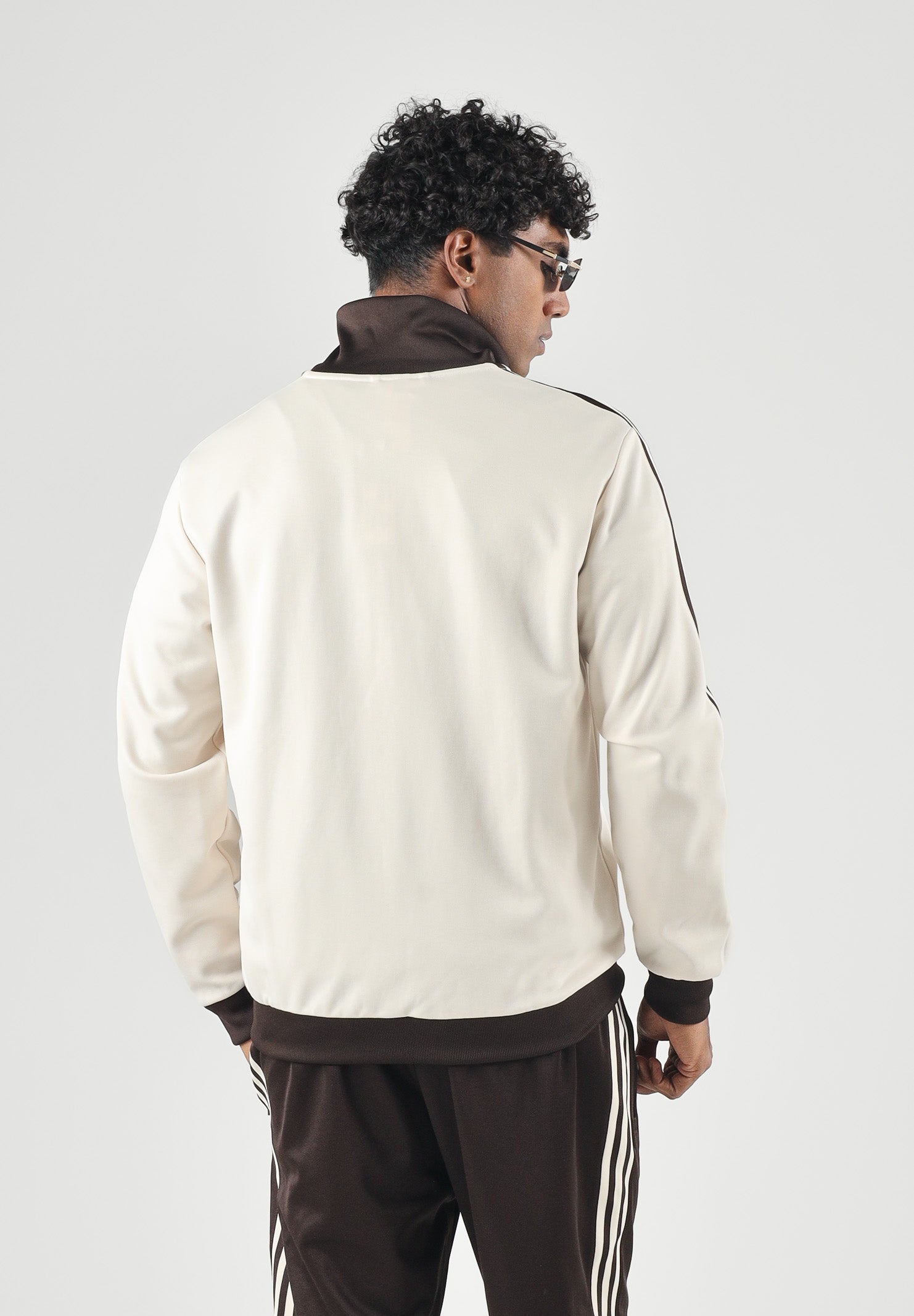 ADIDAS ORIGINALS Felpa con zip BECKENBAUER panna e marrone da uomo KQ9491 . ADIDAS ORIGINALS 