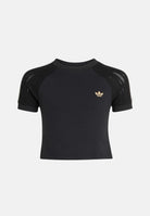 ADIDAS ORIGINALS T-shirt aderente in maglia black-nera da bambina con logo Trefoil ricamato<BR/> KR3924 . ADIDAS ORIGINALS 
