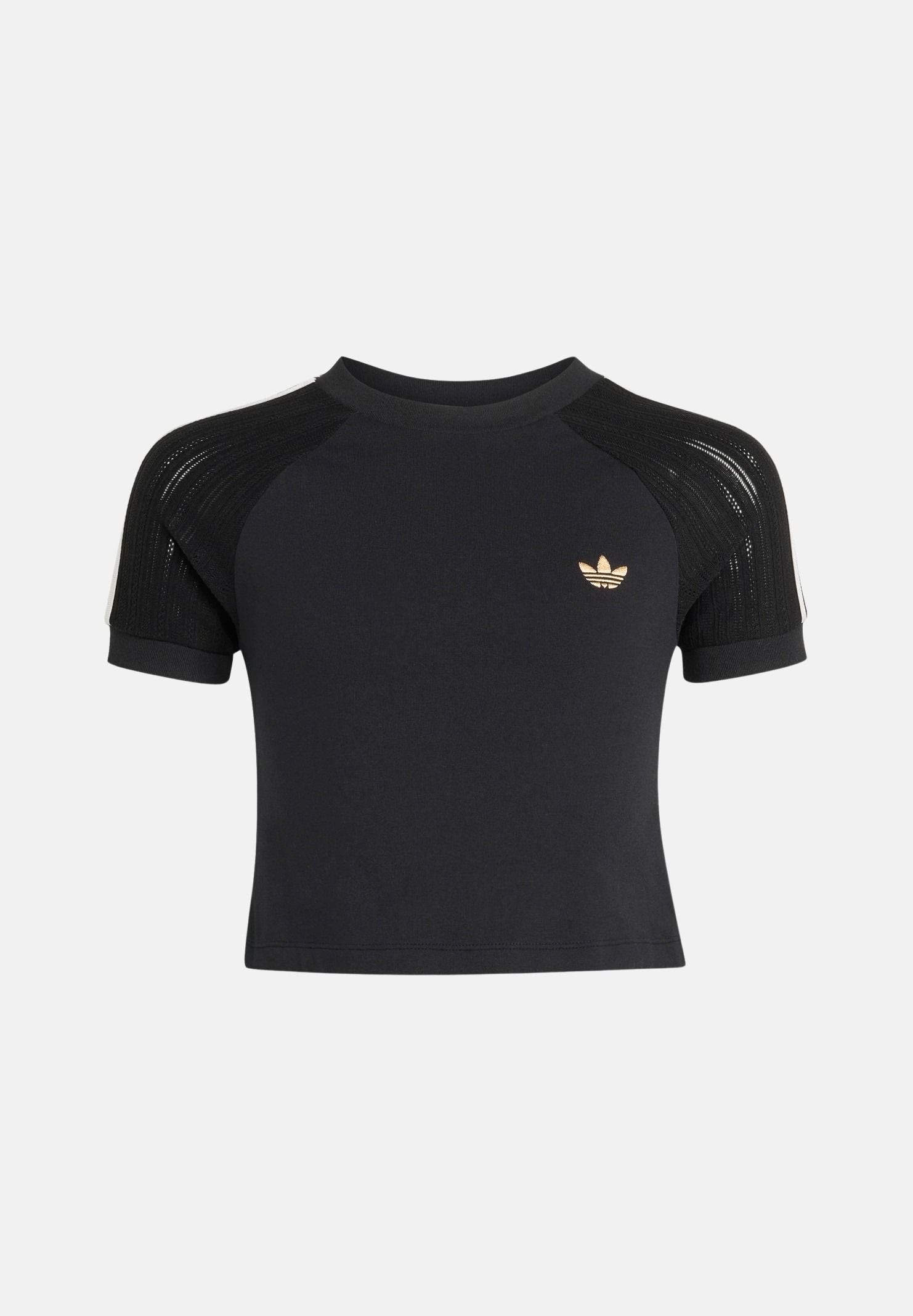 ADIDAS ORIGINALS T-shirt aderente in maglia black-nera da bambina con logo Trefoil ricamato<BR/> KR3924 . ADIDAS ORIGINALS 