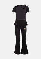 ADIDAS ORIGINALS Set t-shirt e leggins TEE AND FLARED nero per bambina con maglia con volant al fondo KR4054 . ADIDAS ORIGINALS 