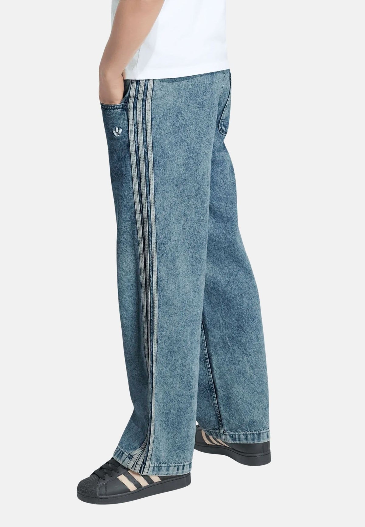 ADIDAS ORIGINALS Jeans FIREBIRD denim azzurro per bambina e bambino con coulisse in vita e bande laterali KR6531 . ADIDAS ORIGINALS 