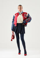 ADIDAS ORIGINALS Bomber COLLEGIATE VARSITY rosso per uomo e donna con patch applicate e stile college. KR7030 . ADIDAS ORIGINALS 