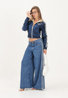 ADIDAS ORIGINALS Felpa FIREBIRD con zip vaniglia-blu da donna con fantasia a righe verticali KR7031 . ADIDAS ORIGINALS 