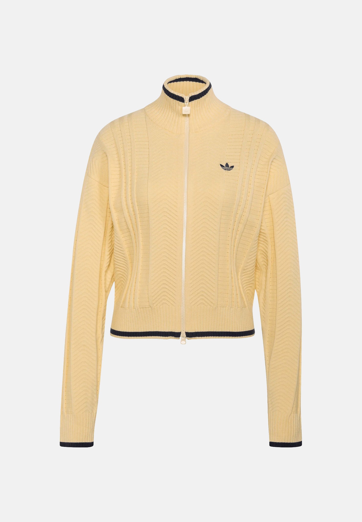 ADIDAS ORIGINALS Felpa KNIT FIREBIRD in maglia, warm vanilla, giallo-crema, da donna con lavorazione traforata<BR/> KR7047 . ADIDAS ORIGINALS 