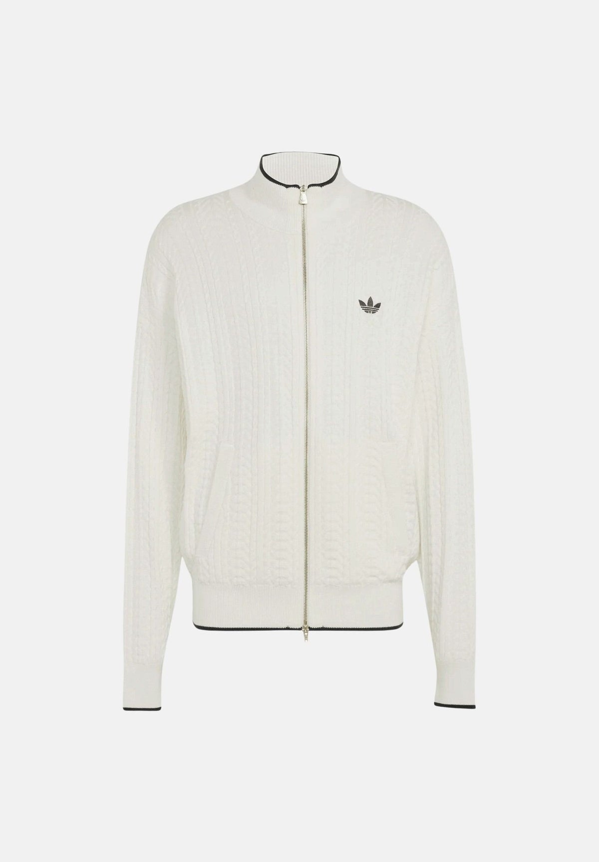 ADIDAS ORIGINALS Cardigan CABLE KNIT FIREBIRD bianco da uomo con lavorazione a trecce KR9762 . ADIDAS ORIGINALS 