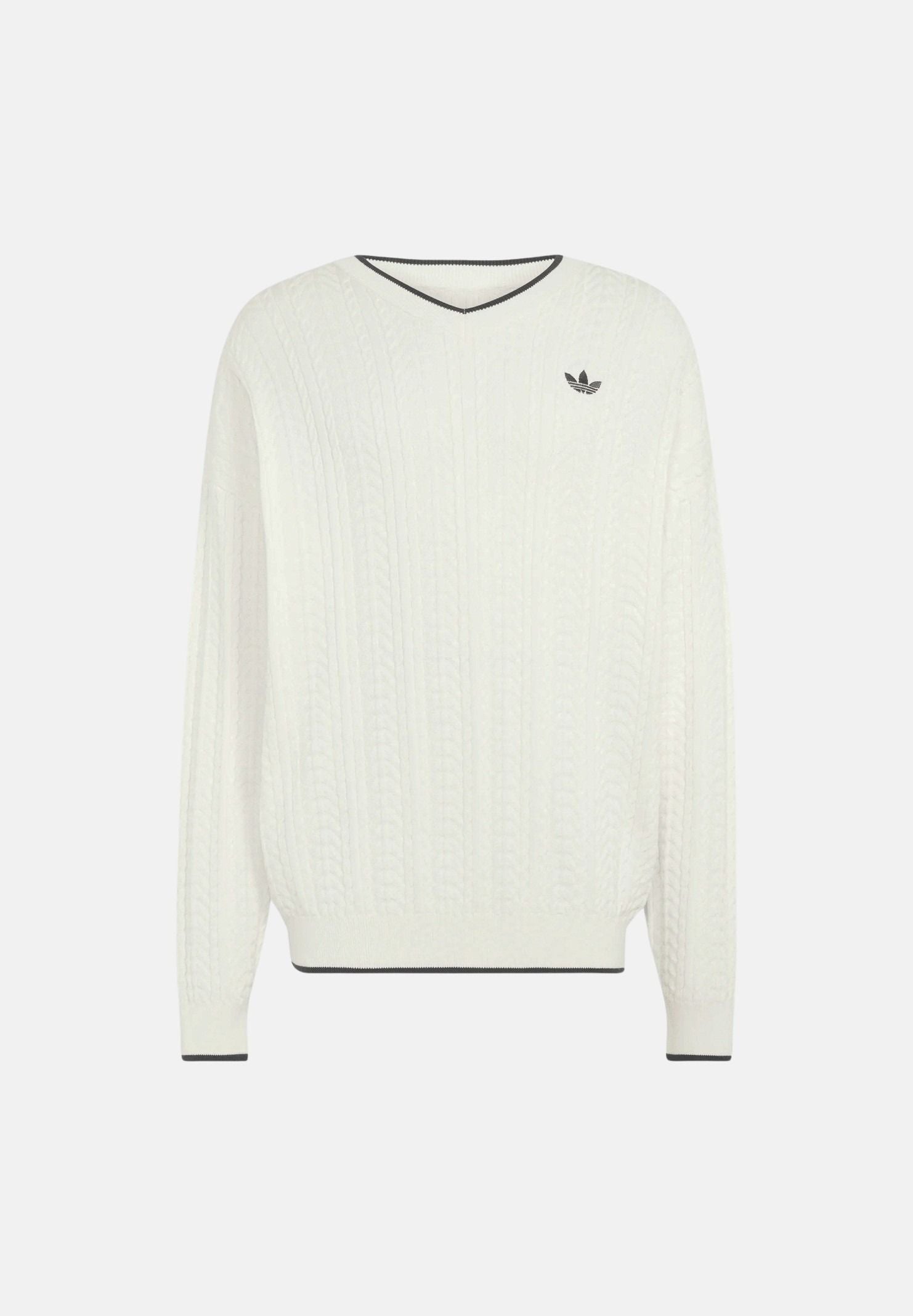 ADIDAS ORIGINALS Magllia CABLE KNIT CREWNECK bianca da uomo con lavorazione a trecce KR9768 . ADIDAS ORIGINALS 