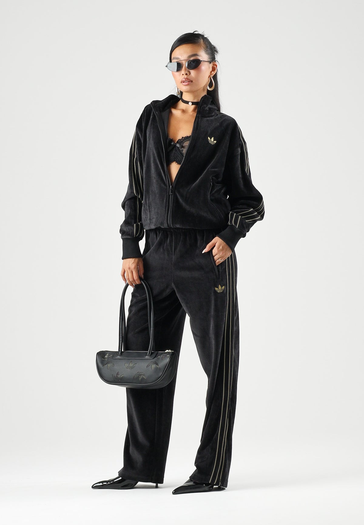 ADIDAS ORIGINALS Felpa con zip FIREBIRD VELOUR nero per uomo e donna  con mini logo KS4094 . ADIDAS ORIGINALS 