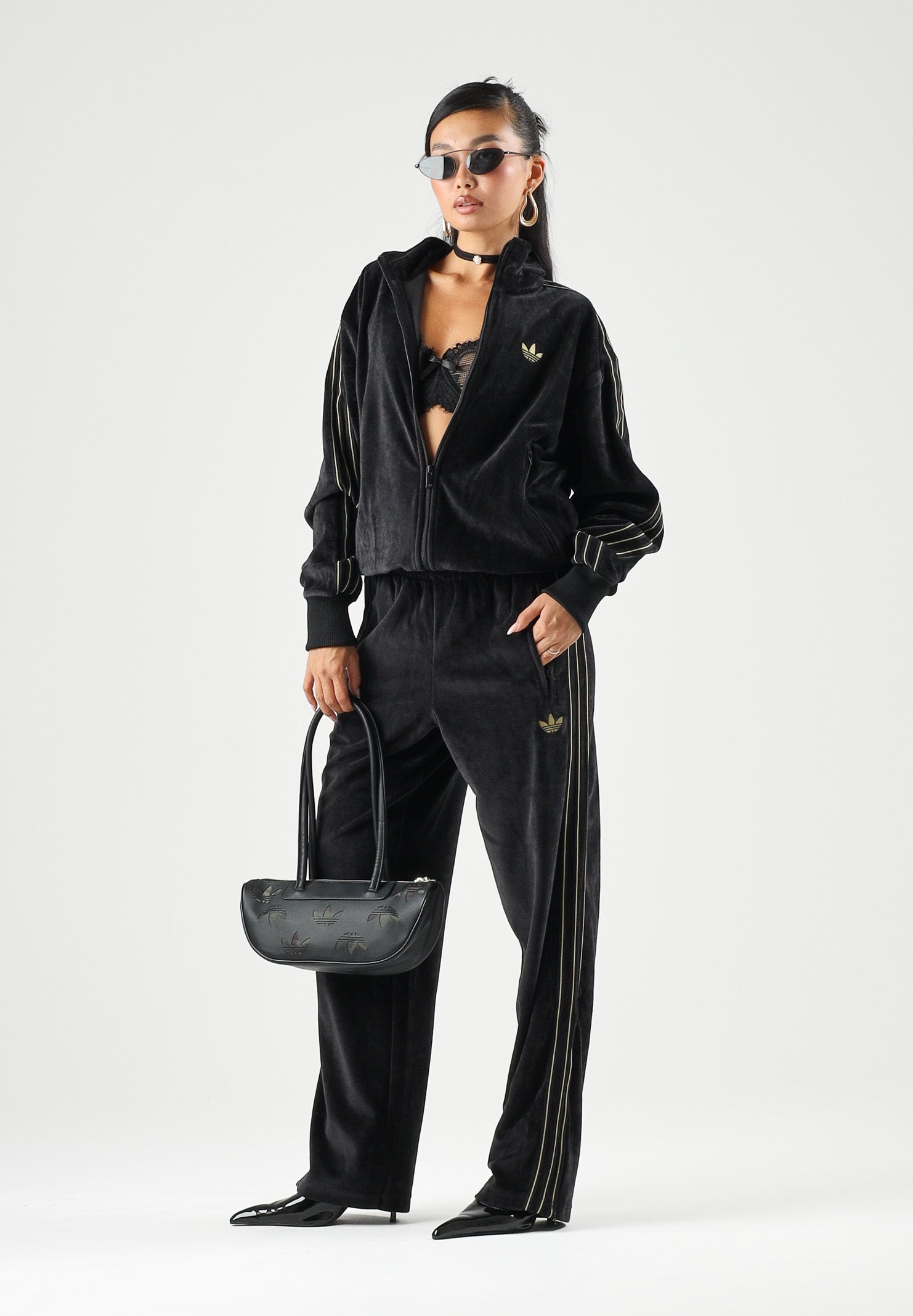 ADIDAS ORIGINALS Felpa con zip FIREBIRD VELOUR nero per uomo e donna  con mini logo KS4094 . ADIDAS ORIGINALS 