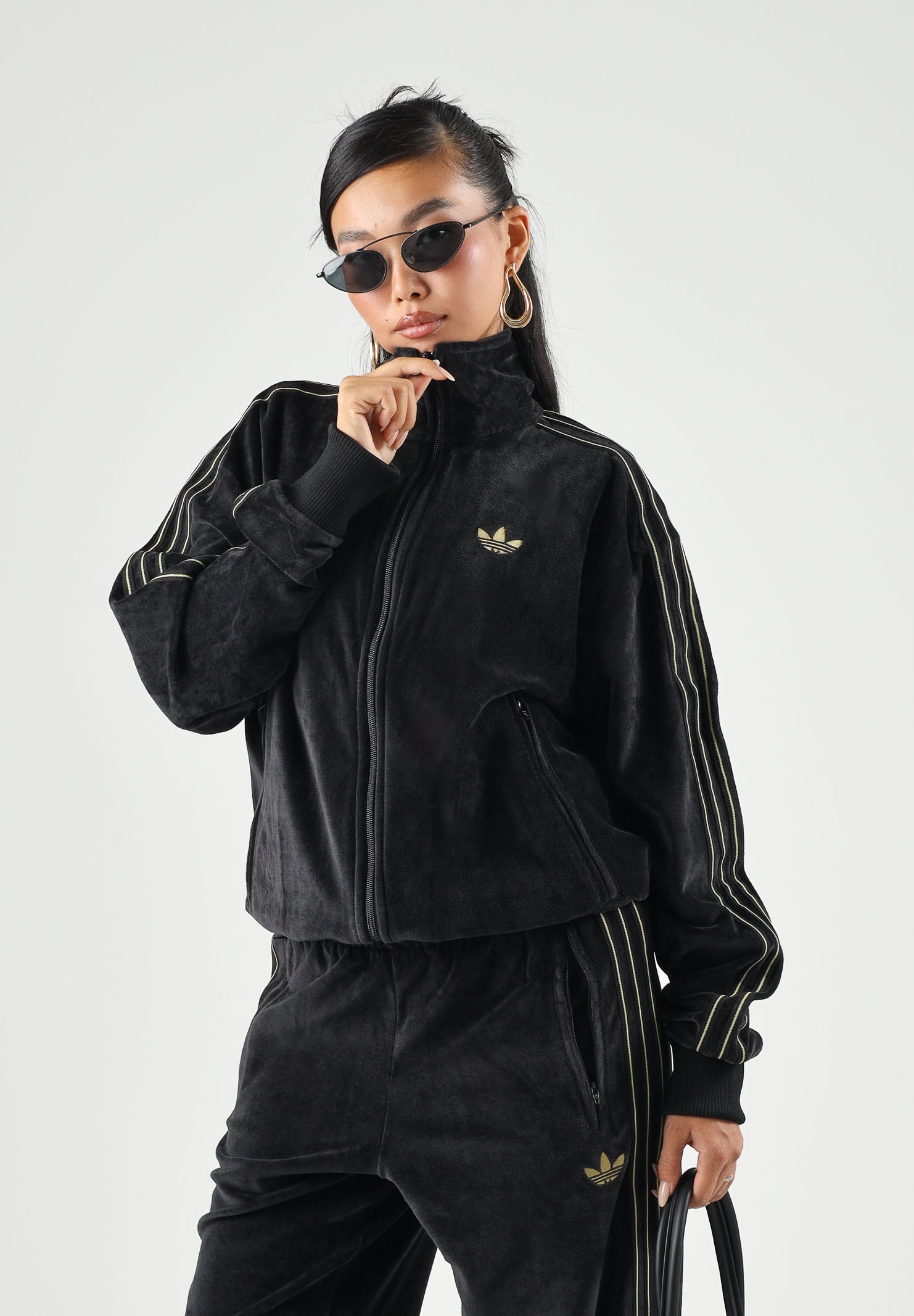 ADIDAS ORIGINALS Felpa con zip FIREBIRD VELOUR nero per uomo e donna  con mini logo KS4094 . ADIDAS ORIGINALS 