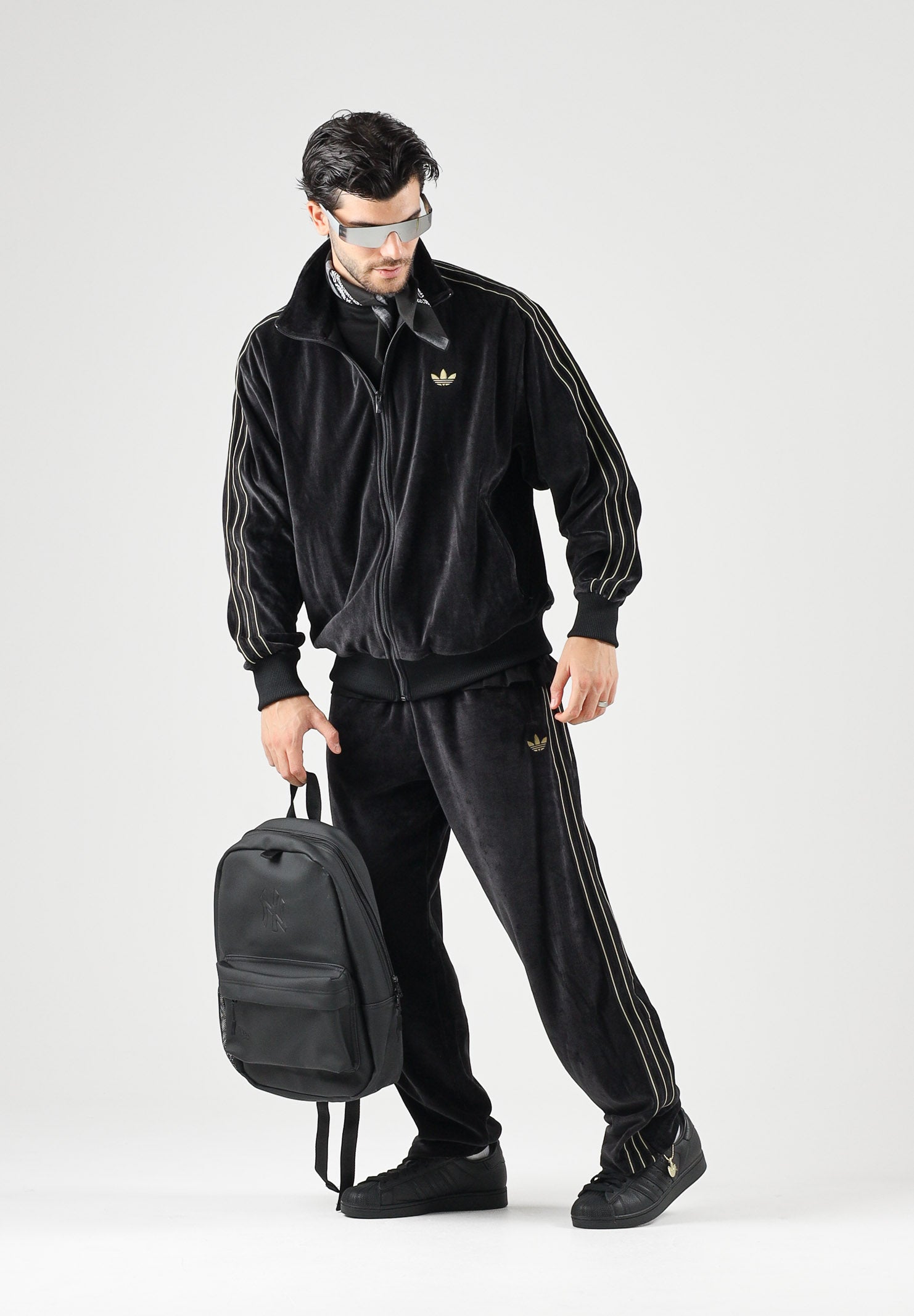 ADIDAS ORIGINALS Felpa con zip FIREBIRD VELOUR nero per uomo e donna  con mini logo KS4094 . ADIDAS ORIGINALS 