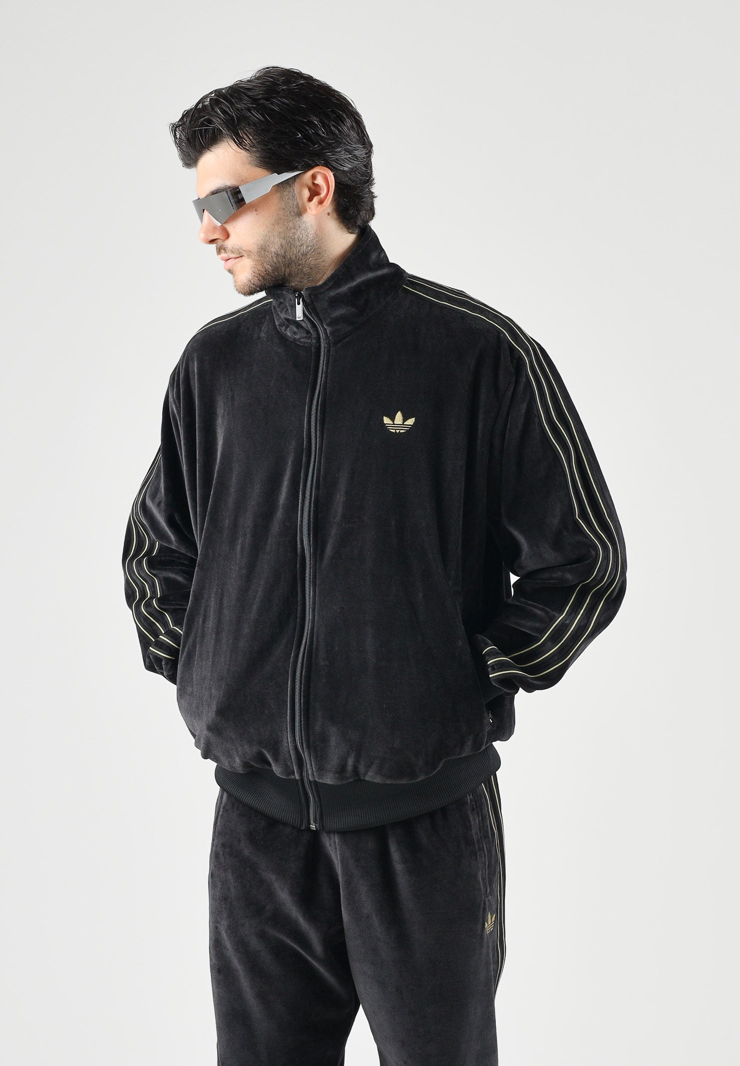 ADIDAS ORIGINALS Felpa con zip FIREBIRD VELOUR nero per uomo e donna  con mini logo KS4094 . ADIDAS ORIGINALS 