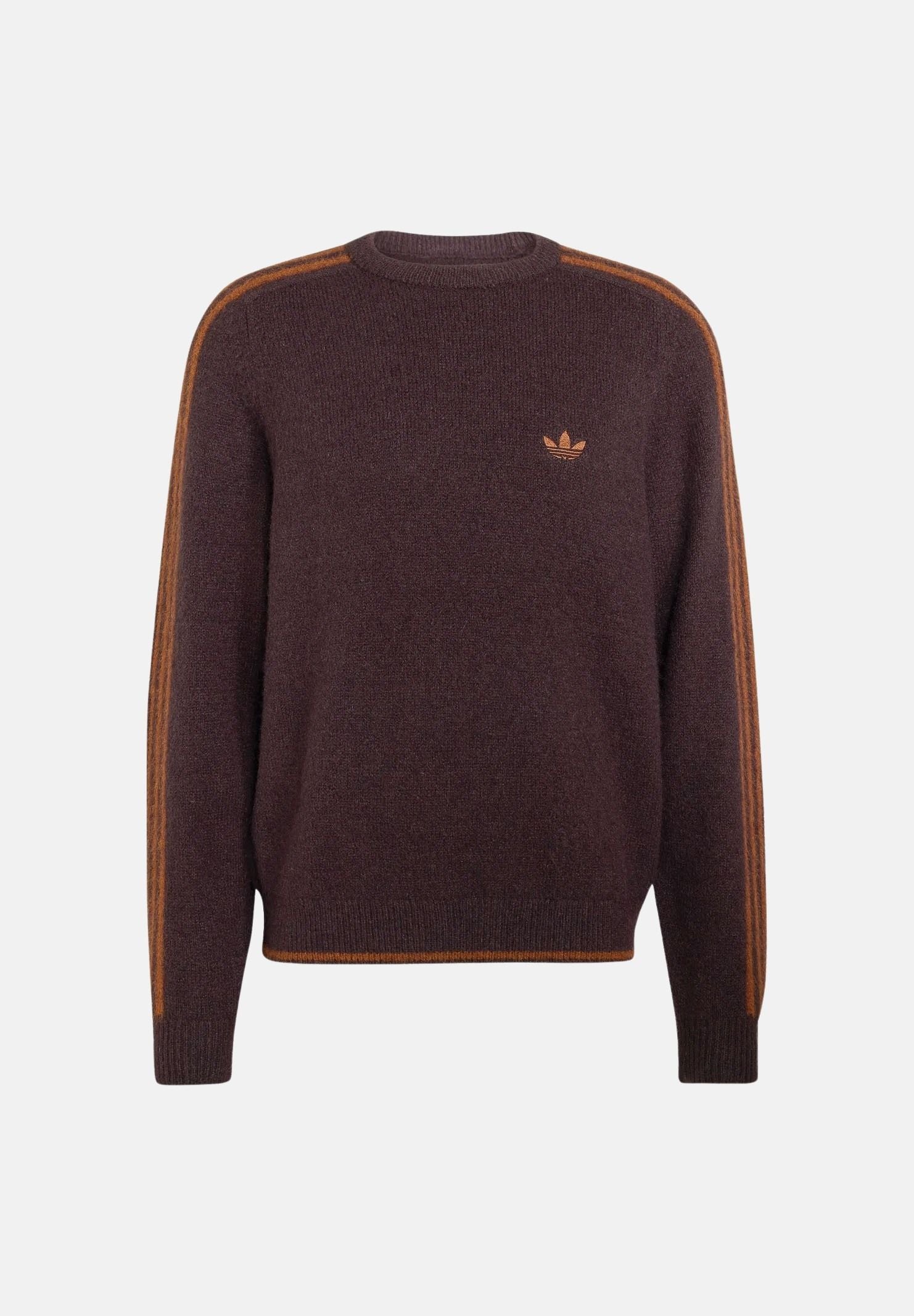 ADIDAS ORIGINALS Maglia  FLUFFY KNIT CREW Aurora Coffee, marrone da uomo con dettagli 3-Stripes a contrasto KS4107 . ADIDAS ORIGINALS 