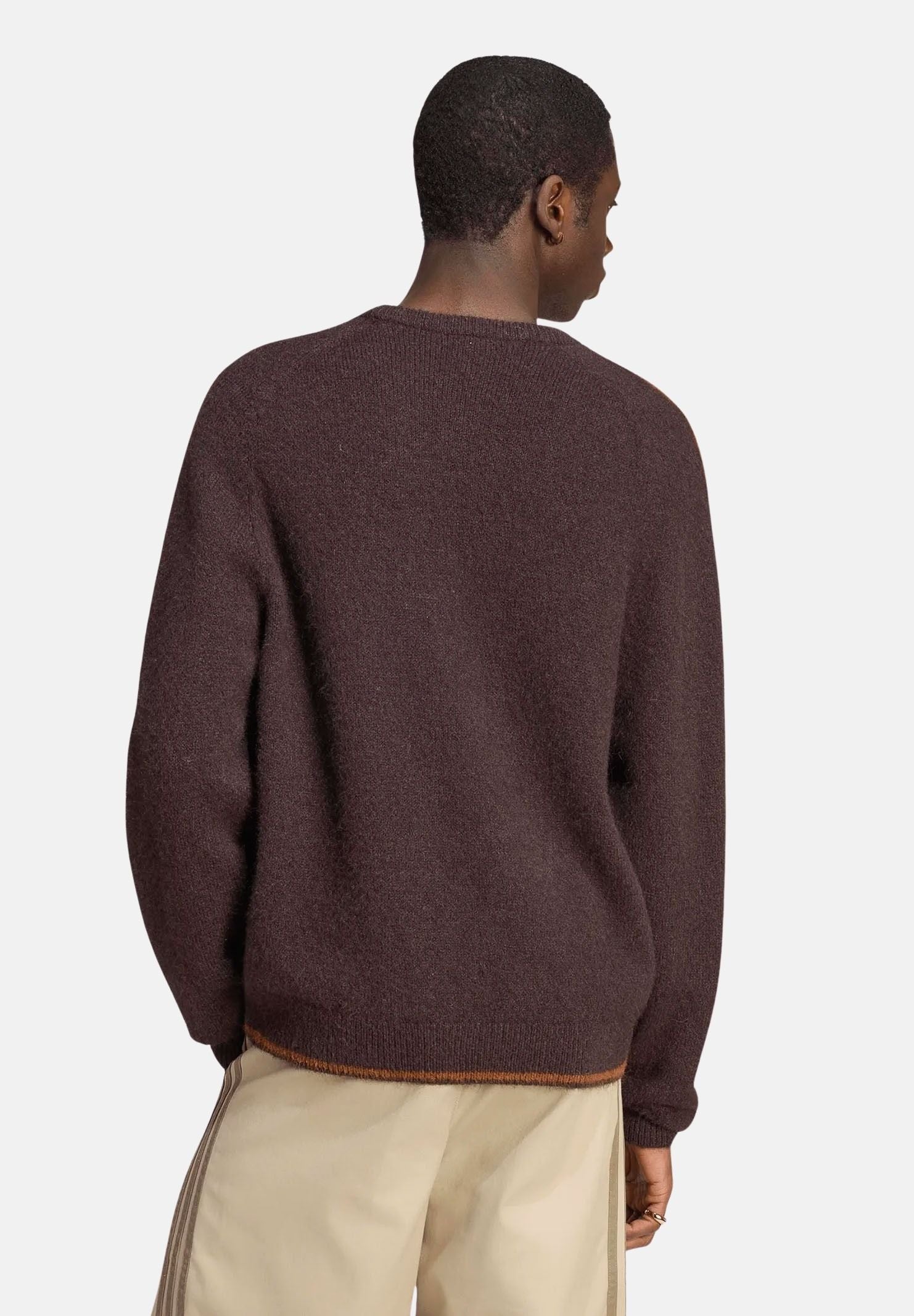 ADIDAS ORIGINALS Maglia  FLUFFY KNIT CREW Aurora Coffee, marrone da uomo con dettagli 3-Stripes a contrasto KS4107 . ADIDAS ORIGINALS 