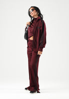 ADIDAS ORIGINALS Felpa con zip FIREBIRD maroon-bordeaux per donna con iconiche bande a contrasto. KS4678 . ADIDAS ORIGINALS 