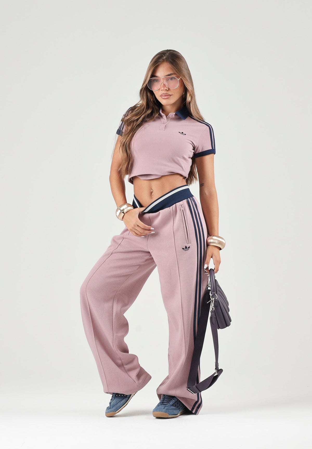 ADIDAS ORIGINALS Polo manica corta ADICOLOR rosa e blu da donna KS4761 . ADIDAS ORIGINALS 