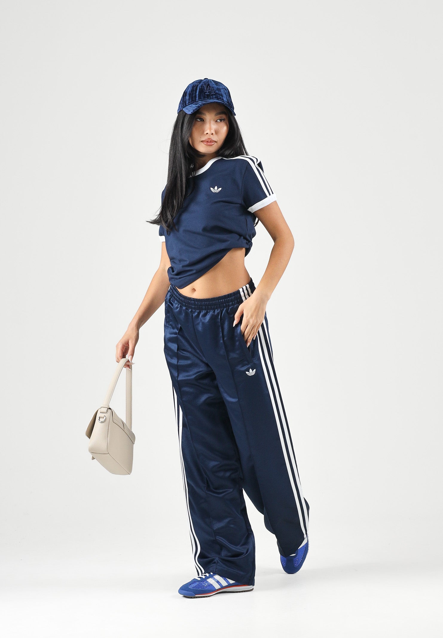 ADIDAS ORIGINALS T-shirt manica corta 3 STRISCE SLIM indigo blu da donna KS4777 . ADIDAS ORIGINALS 