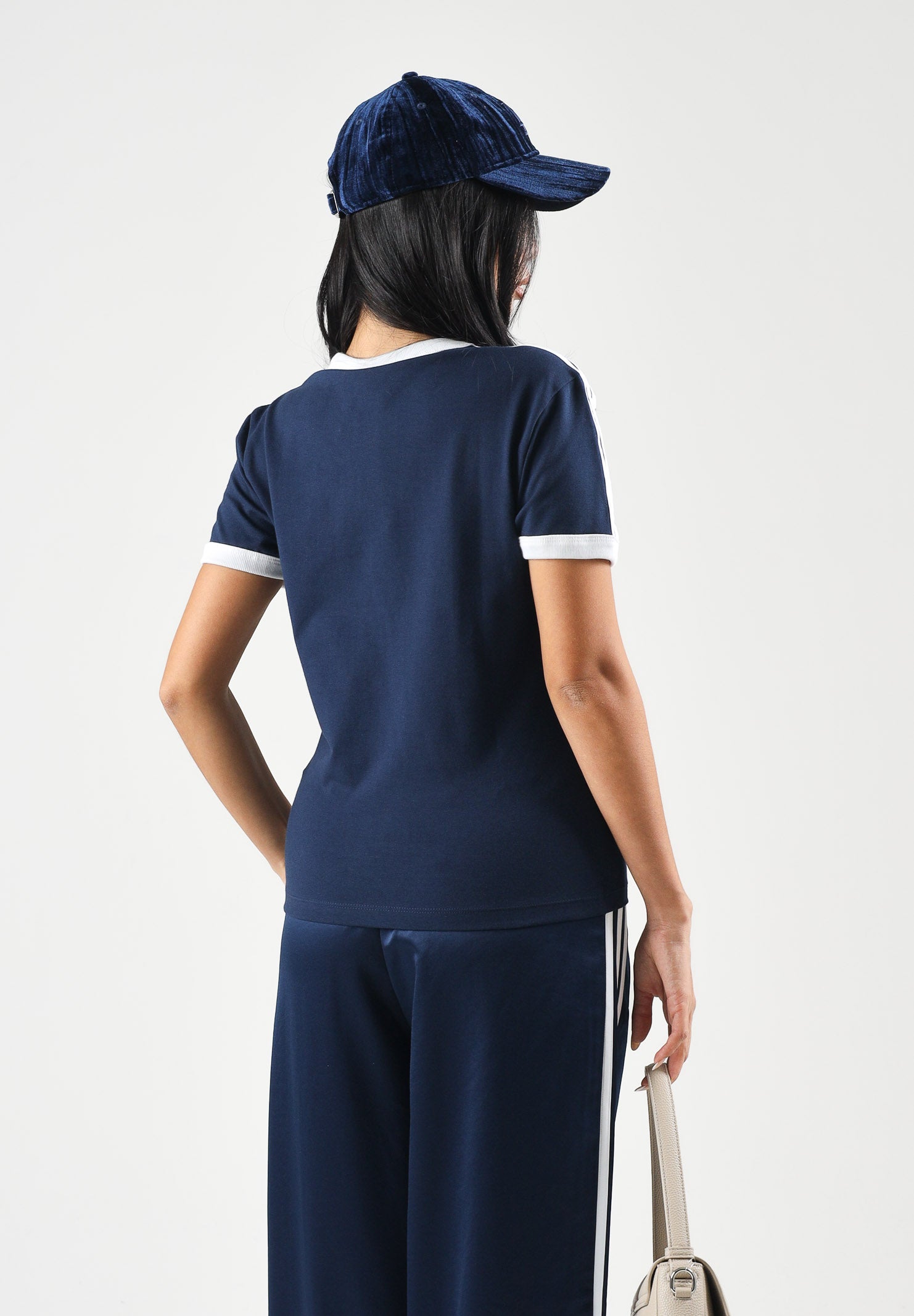 ADIDAS ORIGINALS T-shirt manica corta 3 STRISCE SLIM indigo blu da donna KS4777 . ADIDAS ORIGINALS 