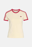 ADIDAS ORIGINALS T-shirt manica corta 3 STRIPES SLIM TEE Warm Vanilla crema e rossa da donna con iconiche 3-Stripes KS4780 . ADIDAS ORIGINALS 