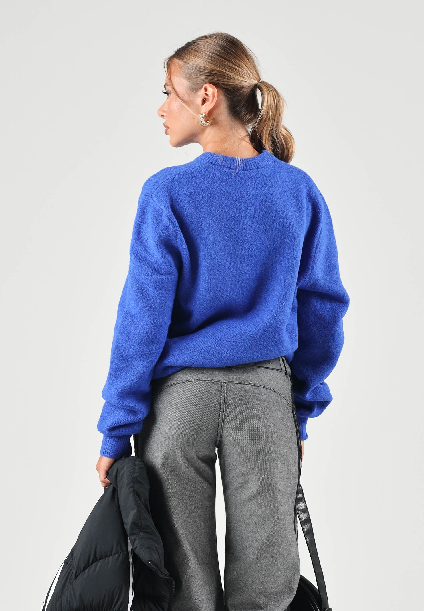 ADIDAS ORIGINALS Maglia girocollo TREFOIL ESSENTIALS FULLY blu per  uomo e donna con logo iconico KS4890 . ADIDAS ORIGINALS 