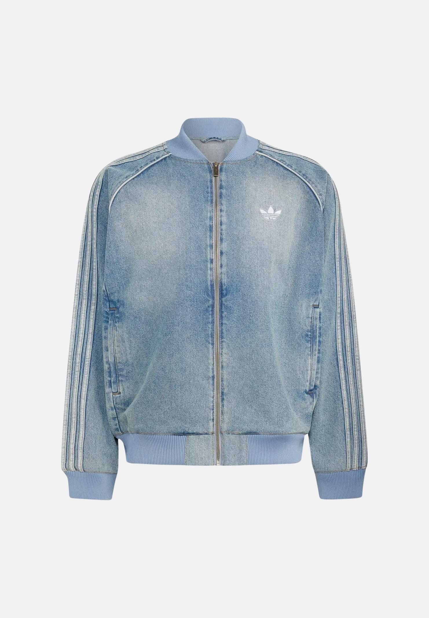 ADIDAS ORIGINALS Giubbotto di jeans SST ADICOLOR worn blu da uomo con zip e iconiche 3-Stripes sulle maniche KS4962 . ADIDAS ORIGINALS 