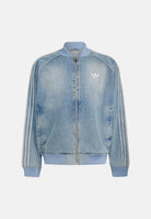 ADIDAS ORIGINALS Giubbotto di jeans SST ADICOLOR worn blu da uomo con zip e iconiche 3-Stripes sulle maniche KS4962 . ADIDAS ORIGINALS 