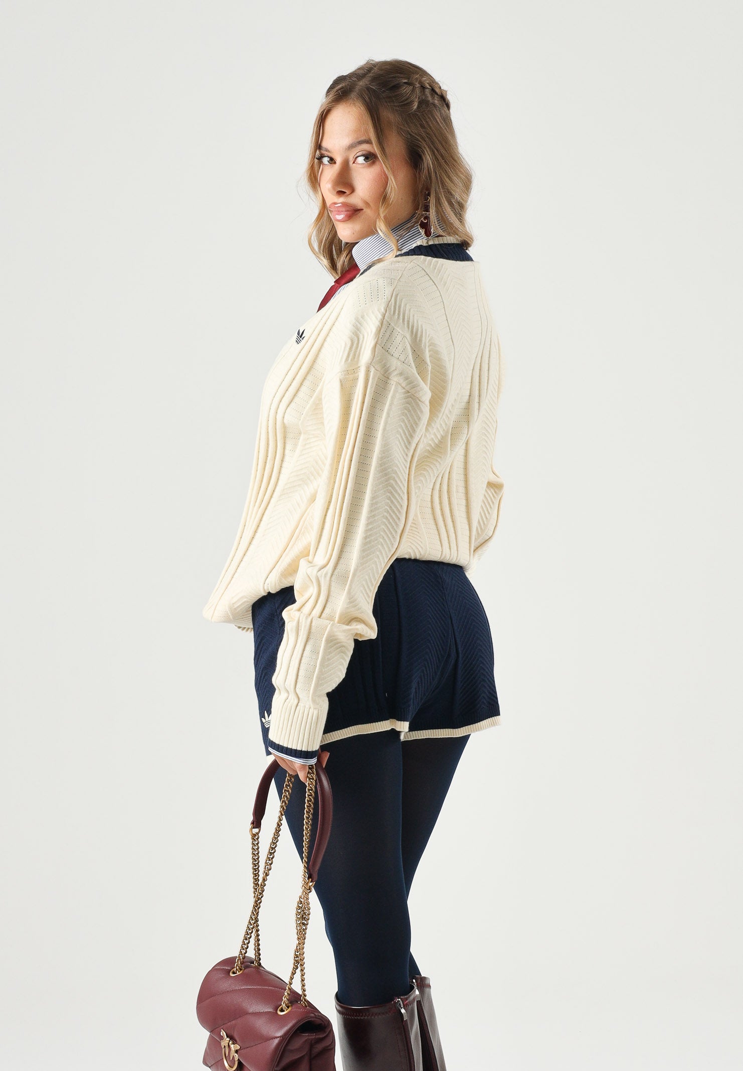 ADIDAS ORIGINALS Cardigan CABLE KNIT , warm vanila, giallo-crema, da donna <BR/> KS4968 . ADIDAS ORIGINALS 