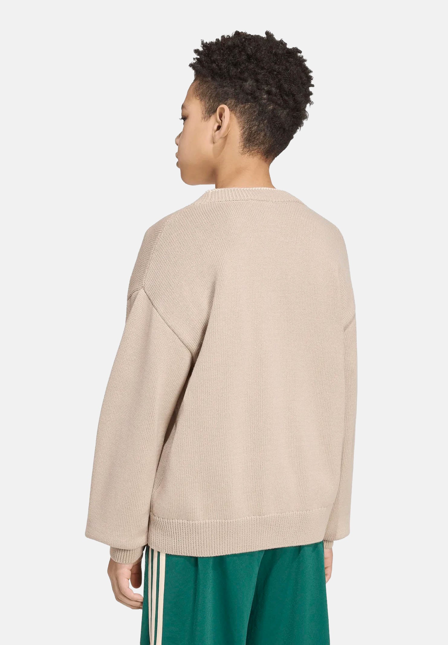 ADIDAS ORIGINALS Cardigan BOXY STRIPED colore khaki- beige per bambino e bambina KS6637 . ADIDAS ORIGINALS 