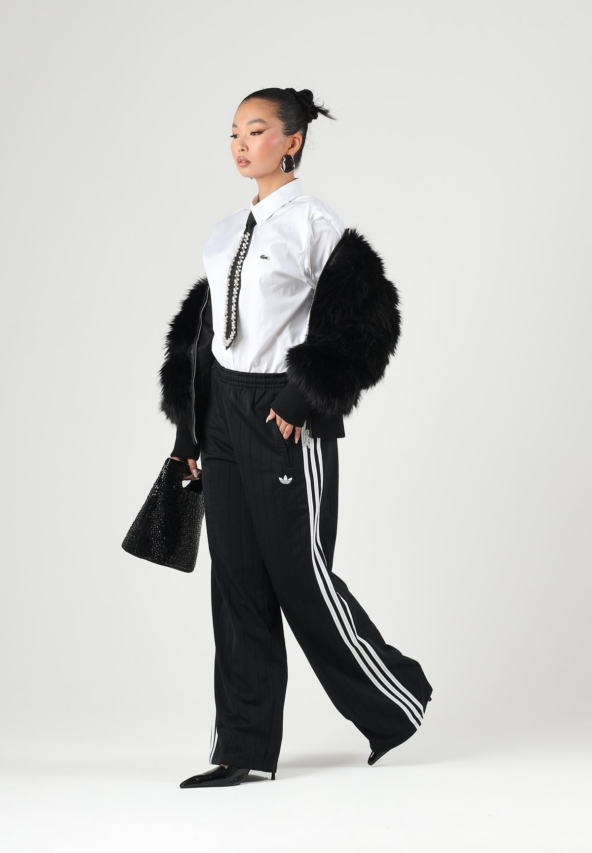 ADIDAS ORIGINALS Pantaloni PINSTRIPE FIREBIRD nero da donna con motivo gessato KS6787 . ADIDAS ORIGINALS 