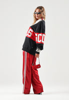 ADIDAS ORIGINALS Pantaloni WIDE LEG rosso per donna con coulisse in vita e bande laterali bianche. KS7338 . ADIDAS ORIGINALS 
