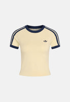 ADIDAS ORIGINALS T-shirt manica corta beige da donna con maniche corte e dettagli blu a contrasto KS7376 . ADIDAS ORIGINALS 
