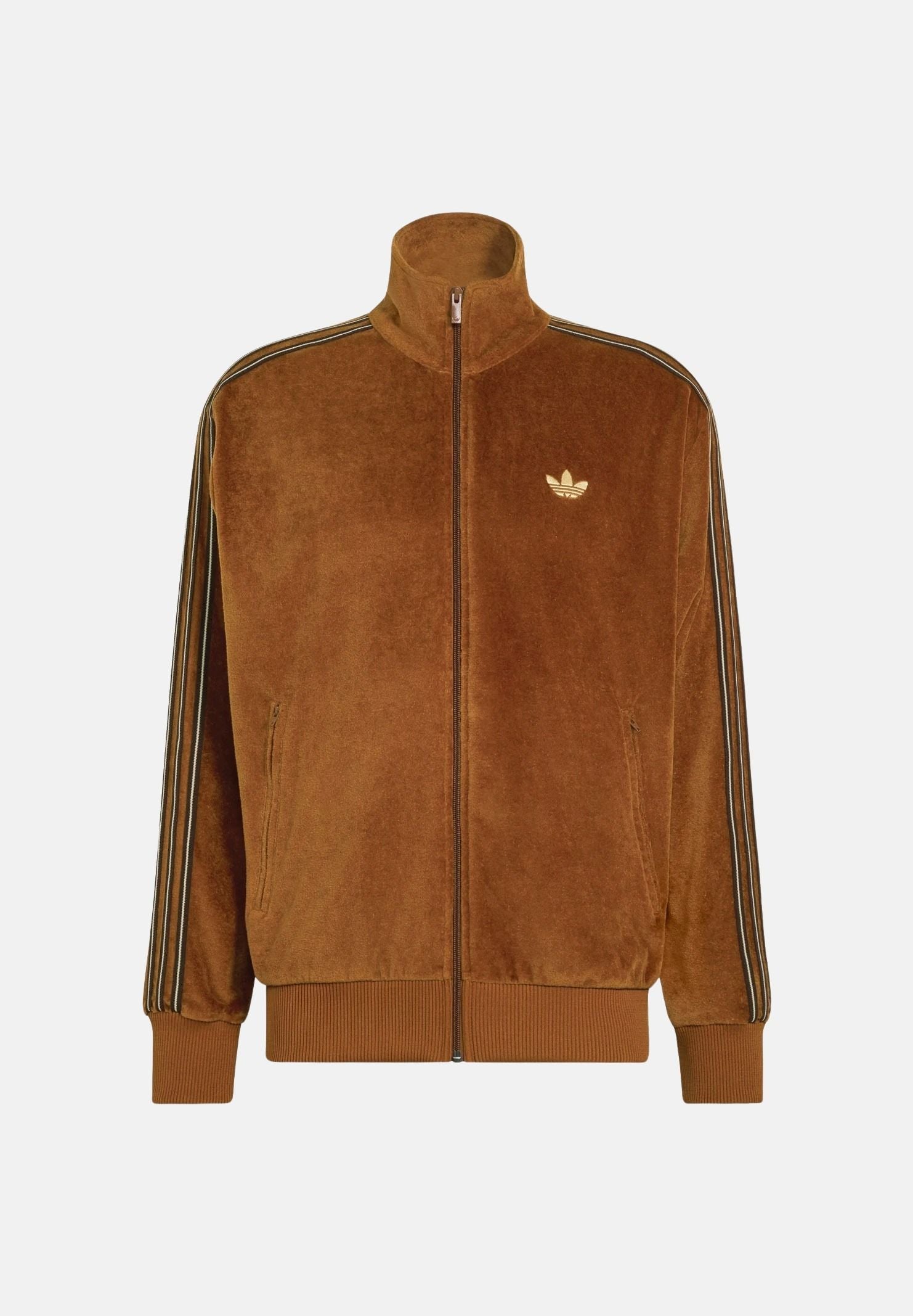 ADIDAS ORIGINALS Felpa con zip FIREBIRD VELOUR marrone-bronzo da uomo con iconiche 3-Stripes laterali KS7459 . ADIDAS ORIGINALS 