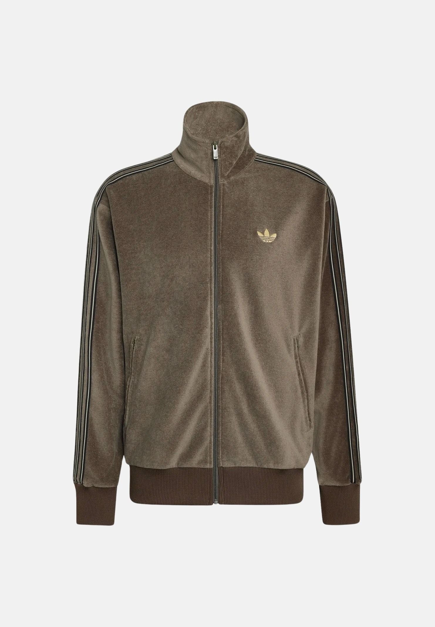 ADIDAS ORIGINALS Felpa FIREBIRD VELOUR marrone da uomo con iconiche 3-Stripes KS7460 . ADIDAS ORIGINALS 