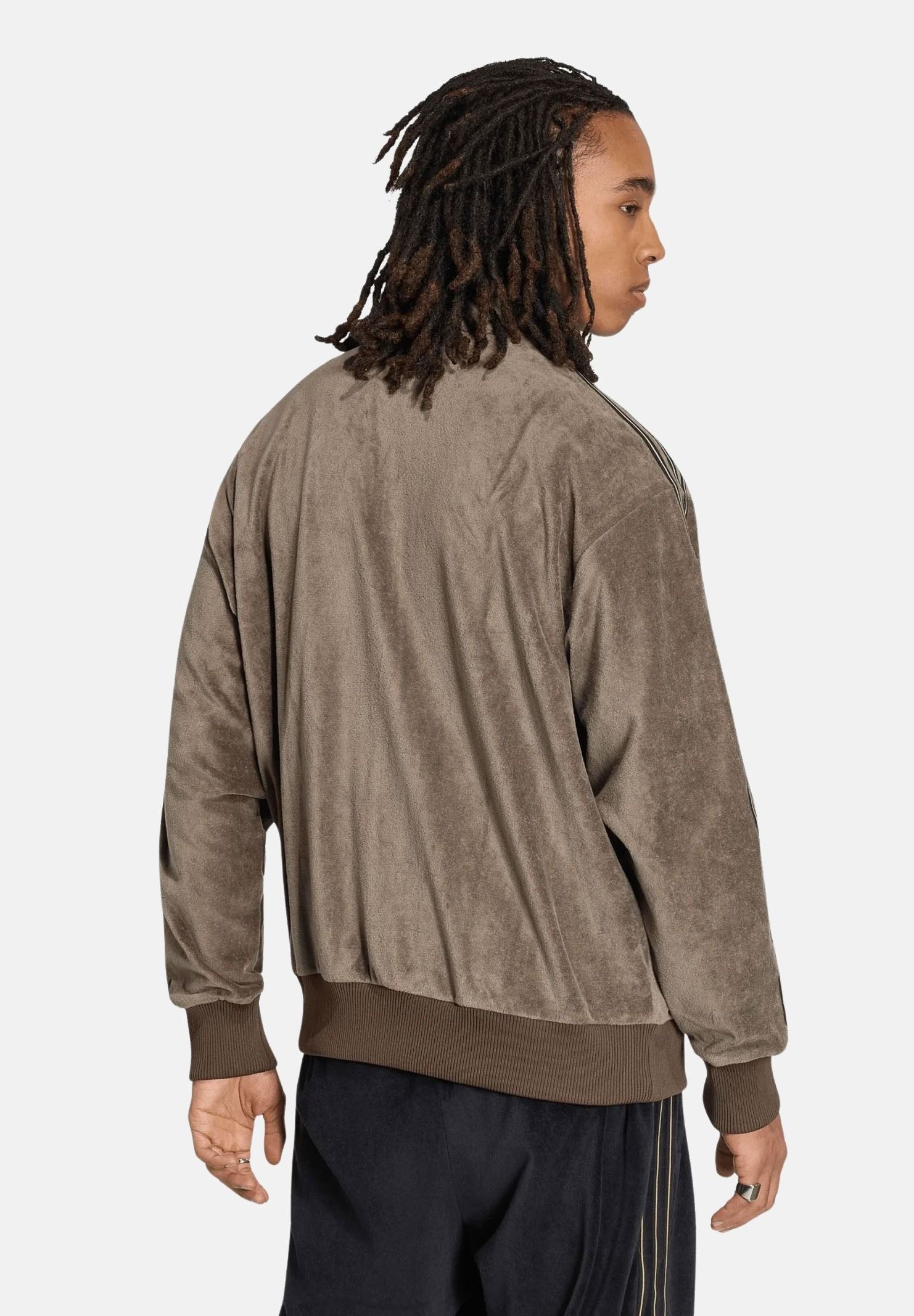 ADIDAS ORIGINALS Felpa FIREBIRD VELOUR marrone da uomo con iconiche 3-Stripes KS7460 . ADIDAS ORIGINALS 