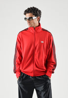 ADIDAS ORIGINALS  Felpa FIREBIRD con zip, vivid red- rosso vivo, da uomo con strisce nere a contrasto<BR/> KS7461 . ADIDAS ORIGINALS 
