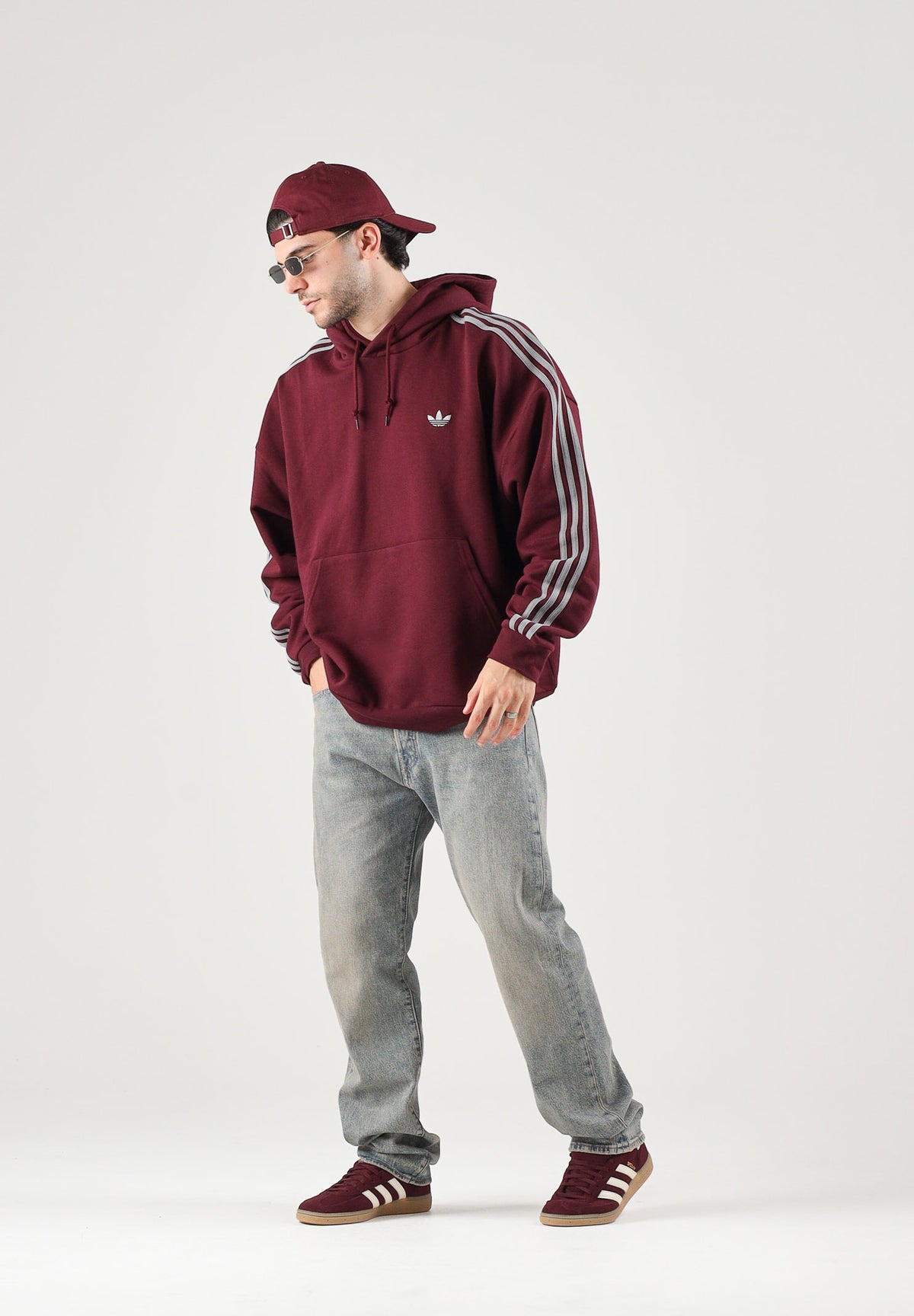 ADIDAS ORIGINALS Felpa con cappuccio ADICOLOR CLASSICS maroon bordeaux da uomo con mini logo KS7506 . ADIDAS ORIGINALS 