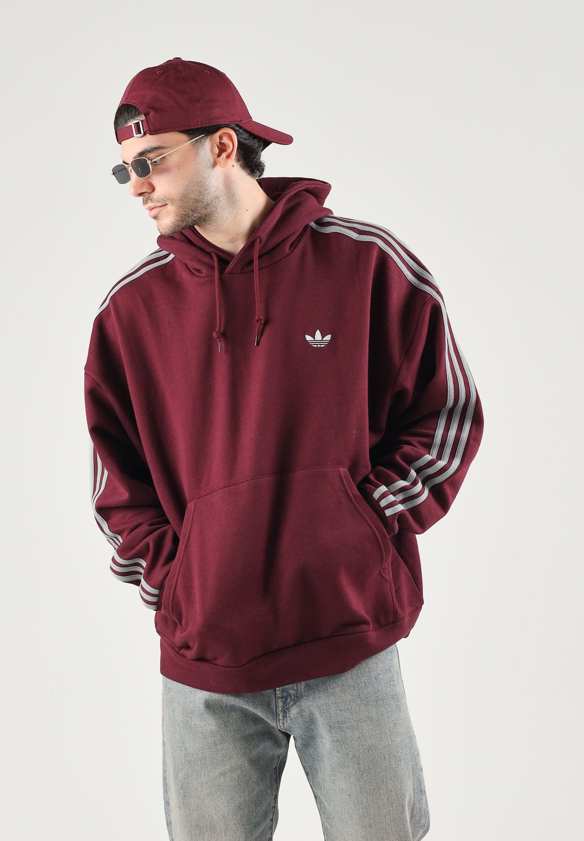 ADIDAS ORIGINALS Felpa con cappuccio ADICOLOR CLASSICS maroon bordeaux da uomo con mini logo KS7506 . ADIDAS ORIGINALS 